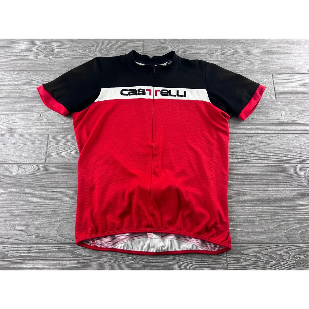 Castelli Mens Cycling Jersey XL Red Black White Short Sleeve Full Zip Scorpion
